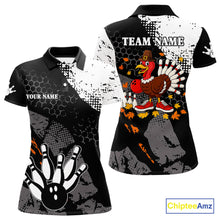 Load image into Gallery viewer, Black and white Women bowling shirts Custom retro Turkey bowling Thanksgiving bowling team jersey NQS10723