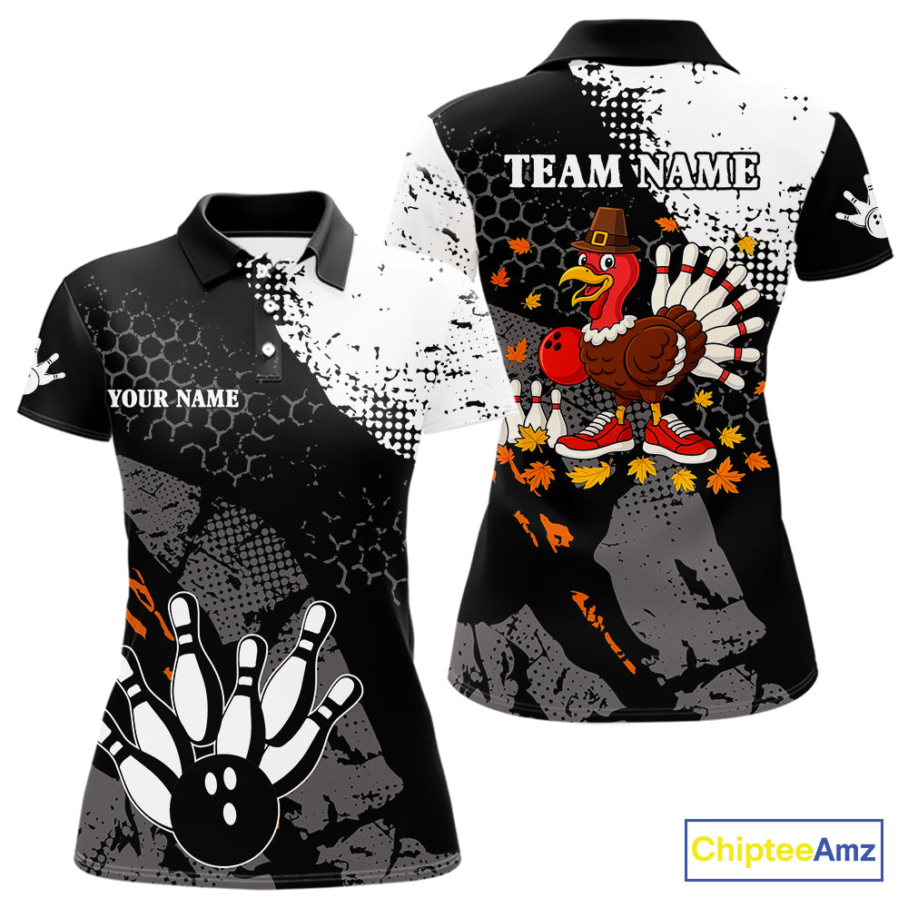 Black and white Women bowling shirts Custom retro Turkey bowling Thanksgiving bowling team jersey NQS10723