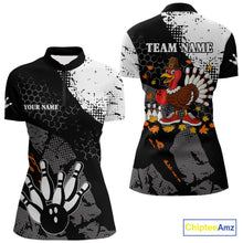 Load image into Gallery viewer, Black and white Women bowling shirts Custom retro Turkey bowling Thanksgiving bowling team jersey NQS10723