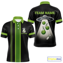 Load image into Gallery viewer, Black and Green ufo alien Retro Bowling Polo, Quarter Zip Shirts for men Custom Bowling Team Jersey NQS10727