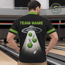Load image into Gallery viewer, Black and Green ufo alien Retro Bowling Polo, Quarter Zip Shirts for men Custom Bowling Team Jersey NQS10727
