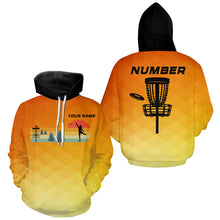 Load image into Gallery viewer, Orange gradient Retro disc golf Hoodies custom name and number frisbee golf hoodie NQS8779