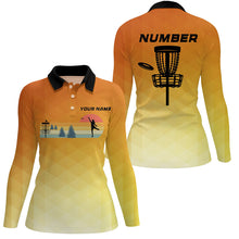 Load image into Gallery viewer, Orange gradient Retro disc golf polo shirt for women custom name and number frisbee golf jerseys NQS8779