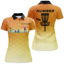 Load image into Gallery viewer, Orange gradient Retro disc golf polo shirt for women custom name and number frisbee golf jerseys NQS8779