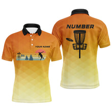 Load image into Gallery viewer, Orange gradient Retro disc golf polo shirts for men custom name and number frisbee golf jerseys NQS8779