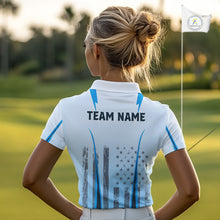 Load image into Gallery viewer, Blue American Flag Golf Polo Shirts For Women custom ladies&#39;s patriotic golf shirts, best golf gifts NQS10934