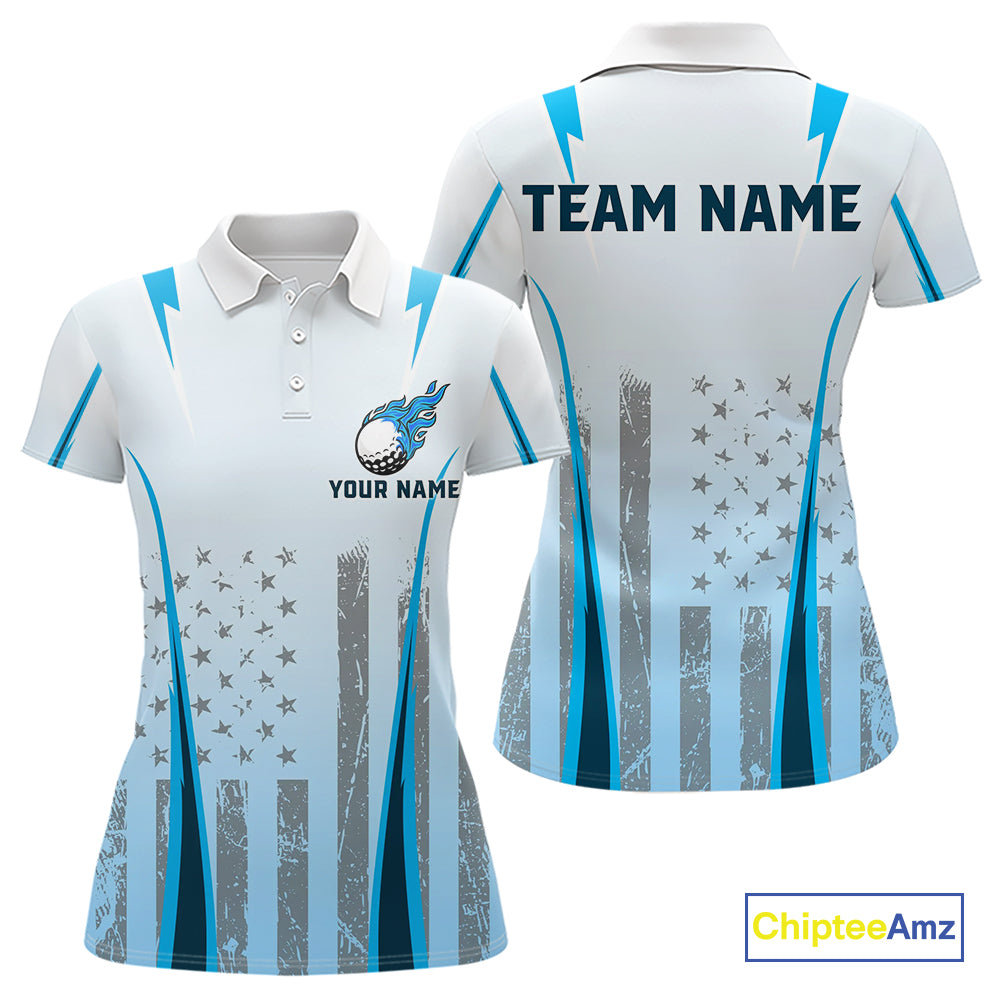 Blue American Flag Golf Polo Shirts For Women custom ladies's patriotic golf shirts, best golf gifts NQS10934