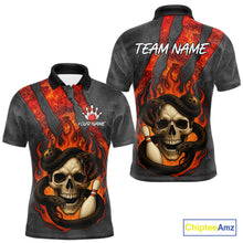 Load image into Gallery viewer, Red Flame Skull Snake Bowling Polo, Quarter Zip Shirts for Men Custom Team Bowling Jersey NQS10937