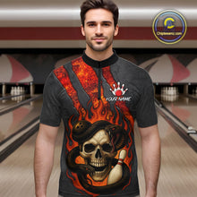 Load image into Gallery viewer, Red Flame Skull Snake Bowling Polo, Quarter Zip Shirts for Men Custom Team Bowling Jersey NQS10937