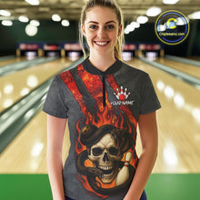 Load image into Gallery viewer, Red Flame Skull Snake Bowling Polo, Quarter Zip Shirts for Women Custom Team Bowling Jersey NQS10937
