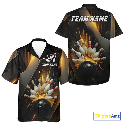 Black and Gold Bowling Hawaiian league shirts custom team bowling jerseys, gifts for bowlers NQS11109