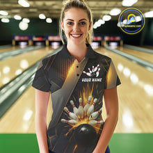 Load image into Gallery viewer, Black and Gold Bowling league shirts For Women custom team bowling jerseys, gifts for bowlers NQS11109