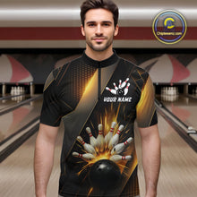 Load image into Gallery viewer, Black and Gold Bowling league shirts For Men custom team bowling jerseys, gifts for bowlers NQS11109