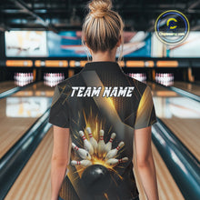 Load image into Gallery viewer, Black and Gold Bowling league shirts For Women custom team bowling jerseys, gifts for bowlers NQS11109