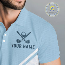 Load image into Gallery viewer, Light Blue and White Golf polo golf shirt for men Custom men&#39;s golf outfit, unique golf gifts NQS11112