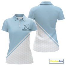 Load image into Gallery viewer, Light Blue and White Golf polo golf shirt for Women Custom ladies&#39;s golf outfit, unique golf gifts NQS11112
