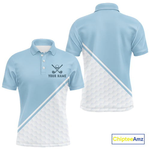 Light Blue and White Golf polo golf shirt for men Custom men's golf outfit, unique golf gifts NQS11112