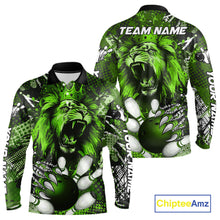 Load image into Gallery viewer, Green Camo Lion roar Bowling Polo, Quarter Zip Shirts for Men Custom Lion Bowling Team jerseys NQS11524