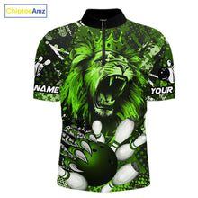 Load image into Gallery viewer, Green Camo Lion roar Bowling Polo, Quarter Zip Shirts for Men Custom Lion Bowling Team jerseys NQS11524