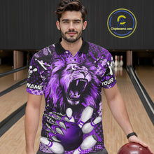 Load image into Gallery viewer, Purple Camo Lion roar Bowling Polo, Quarter Zip Shirts for Men Custom Lion Bowling Team jerseys NQS11525