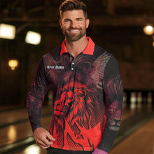 Load image into Gallery viewer, Black and Red Lion Bowling Polo, Quarter Zip Shirts For Men Custom Team Lion Bowling Jerseys NQS9598