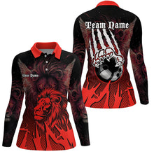 Load image into Gallery viewer, Black and Red Lion Bowling Polo, Quarter Zip Shirts For Women Custom Team Lion Bowling Jerseys NQS9598