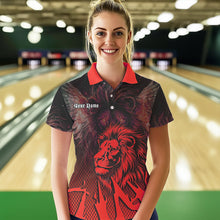 Load image into Gallery viewer, Black and Red Lion Bowling Polo, Quarter Zip Shirts For Women Custom Team Lion Bowling Jerseys NQS9598