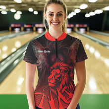 Load image into Gallery viewer, Black and Red Lion Bowling Polo, Quarter Zip Shirts For Women Custom Team Lion Bowling Jerseys NQS9598