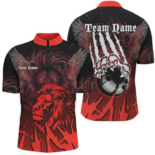 Load image into Gallery viewer, Black and Red Lion Bowling Polo, Quarter Zip Shirts For Men Custom Team Lion Bowling Jerseys NQS9598