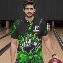 Load image into Gallery viewer, Green Flame Bowling Polo, 1/4 Zip jerseys for Men Custom St Patrick Bowling Team jerseys for bowlers NQS9600