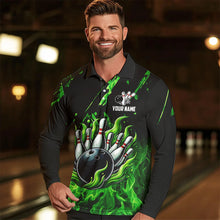 Load image into Gallery viewer, Green Flame Bowling Polo, 1/4 Zip jerseys for Men Custom St Patrick Bowling Team jerseys for bowlers NQS9600