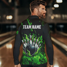 Load image into Gallery viewer, Green Flame Bowling Polo, 1/4 Zip jerseys for Men Custom St Patrick Bowling Team jerseys for bowlers NQS9600