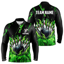 Load image into Gallery viewer, Green Flame Bowling Polo, 1/4 Zip jerseys for Men Custom St Patrick Bowling Team jerseys for bowlers NQS9600