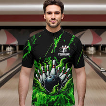 Load image into Gallery viewer, Green Flame Bowling Polo, 1/4 Zip jerseys for Men Custom St Patrick Bowling Team jerseys for bowlers NQS9600