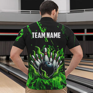 Green Flame Bowling Polo, 1/4 Zip jerseys for Men Custom St Patrick Bowling Team jerseys for bowlers NQS9600