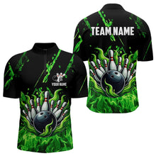Load image into Gallery viewer, Green Flame Bowling Polo, 1/4 Zip jerseys for Men Custom St Patrick Bowling Team jerseys for bowlers NQS9600