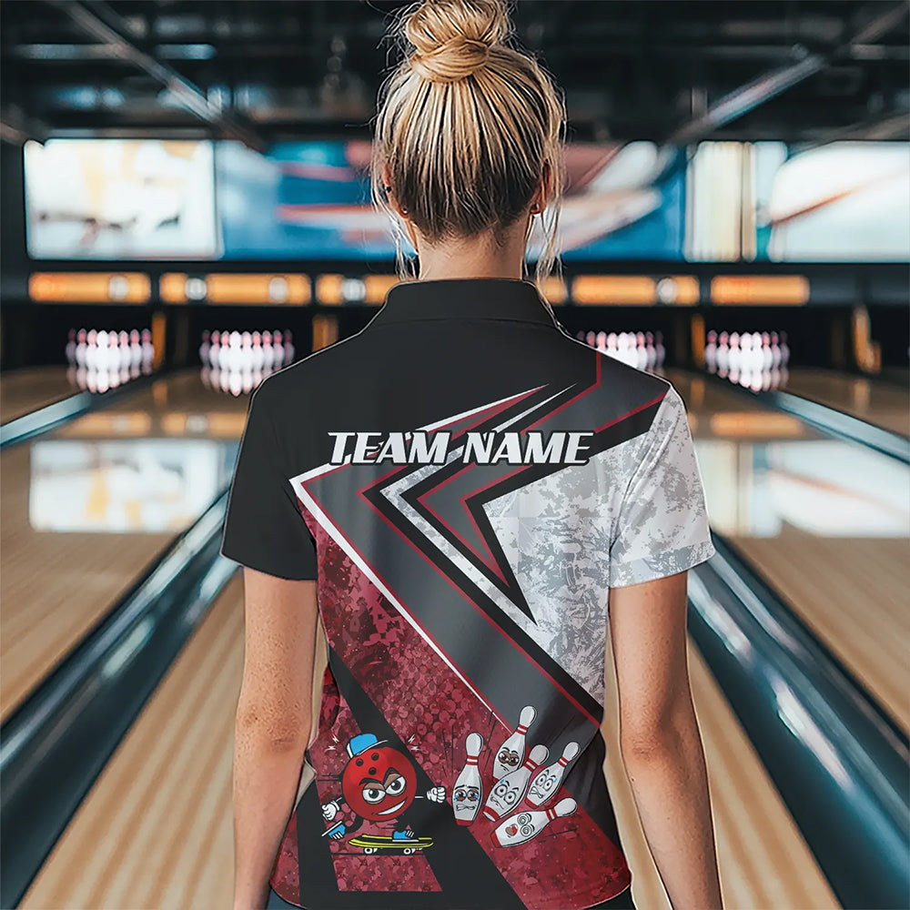 Funny Bowling ball and Pins Women bowling shirt Custom Camo Bowling Team Jersey, gift for Bowler | Red NQS9604