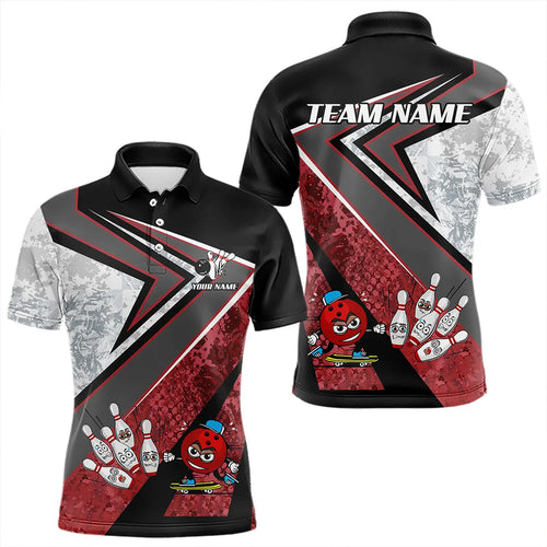Funny Bowling ball and Pins Mens bowling shirt Custom Camo Bowling Team Jersey, gift for Bowler | Red NQS9604