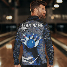Load image into Gallery viewer, Personalized Black And Blue Camo Bowling Jerseys For Men Custom Bowling Team Polo, Quarter-Zip Shirts NQS9746