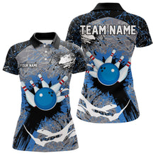 Load image into Gallery viewer, Personalized Black And Blue Camo Bowling Jersey For Women Custom Bowling Team Polo, Quarter-Zip Shirts NQS9746