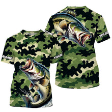 Load image into Gallery viewer, Black Green camo Bass fishing Custom Long Sleeve Tournament Fishing Shirts, Performance Bass Jerseys NQS7530
