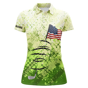 Personalized green camo golf polos shirt for women American flag 4th July custom gifts for golf lovers NQS5548