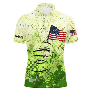 Personalized green camo golf polos shirt for men American flag 4th July custom gifts for golf lovers NQS5548