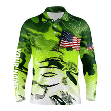 Load image into Gallery viewer, Personalized green camo golf polos shirt for men American flag 4th July custom gifts for golf lovers NQS5549