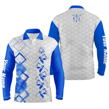 Load image into Gallery viewer, Blue and white Mens golf polo custom name men's golf apparel, gifts for golf lovers NQS5550