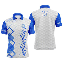 Load image into Gallery viewer, Blue and white Mens golf polo custom name men's golf apparel, gifts for golf lovers NQS5550