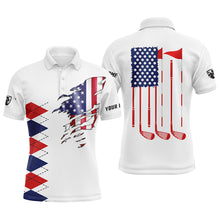 Load image into Gallery viewer, Personalized white golf polos shirts for mens American flag 4th July custom best mens golf wears NQS5555