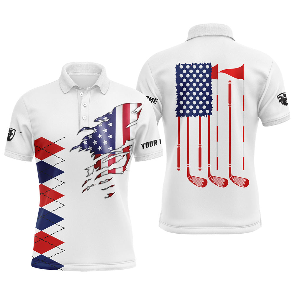 Personalized white golf polos shirts for mens American flag 4th July custom best mens golf wears NQS5555