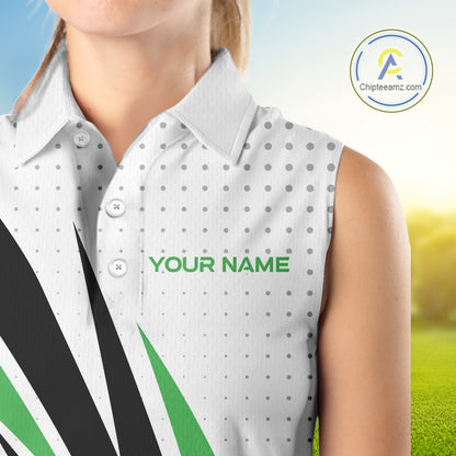 Black, White and Green Sleeveless Golf polo shirts For Women custom ladies golf top, unique golf gift NQS10010