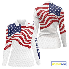 Load image into Gallery viewer, Red, White and Blue American Flag Women golf polo shirts custom women&#39;s patriotic golf apparel NQS10169